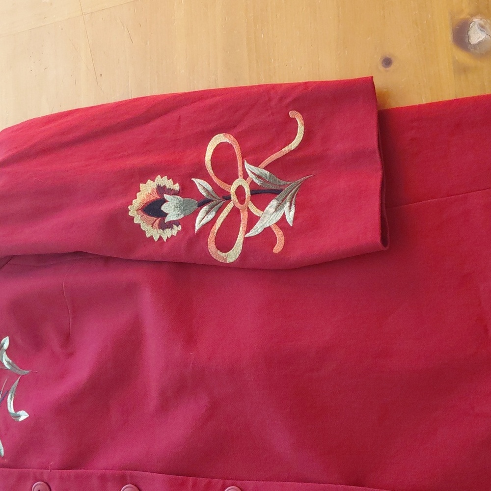 Vtg Victor Costa Red Embroidered Long Blazer 2XL - Picture 3 of 11